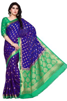 Mimosa Navy Blue Faux Kanjivaram Style Saree With Blouse 2