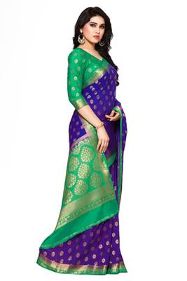 Mimosa Navy Blue Faux Kanjivaram Style Saree With Blouse 3
