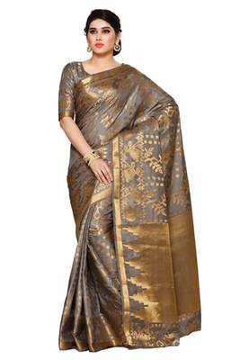 Mimosa Taupe Art Silk Patola Kanjivaram Style Saree With Blouse 1