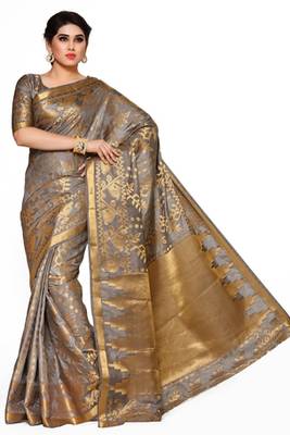 Mimosa Taupe Art Silk Patola Kanjivaram Style Saree With Blouse 2