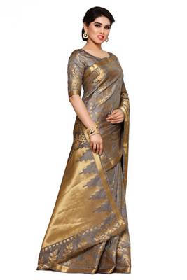 Mimosa Taupe Art Silk Patola Kanjivaram Style Saree With Blouse 3