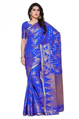 Mimosa Blue Art Silk Patola Kanjivaram Style Saree With Blouse 1