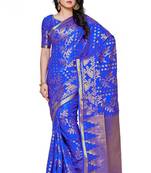 Mimosa Blue Art Silk Patola Kanjivaram Style Saree With Blouse