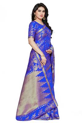 Mimosa Blue Art Silk Patola Kanjivaram Style Saree With Blouse 3