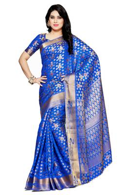 Mimosa Blue Art Silk Kanjivaram Style Saree With Blouse 1