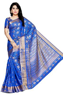 Mimosa Blue Art Silk Kanjivaram Style Saree With Blouse 2
