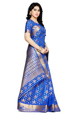 Mimosa Blue Art Silk Kanjivaram Style Saree With Blouse 3