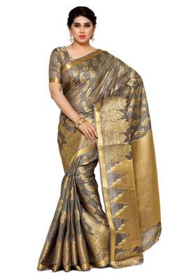 Mimosa taupe art silk kanjivaram style saree with blouse 1