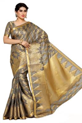 Mimosa taupe art silk kanjivaram style saree with blouse 2