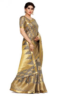 Mimosa taupe art silk kanjivaram style saree with blouse 3