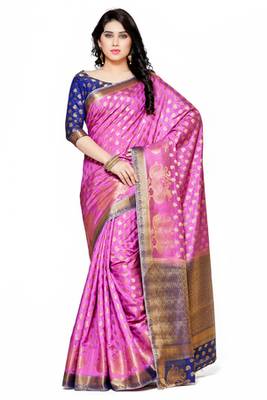 Mimosa Pink Art Silk Kanjivaram Style Saree With Blouse 1