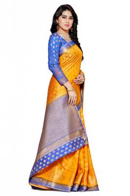 Mimosa Gold Art Silk Faux Kanjivaram Style Saree With Blouse 3