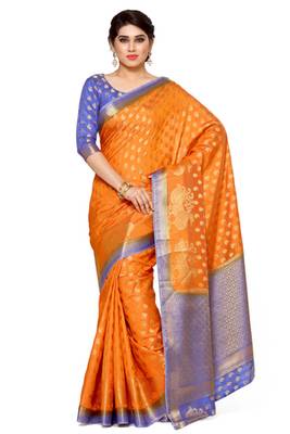 Mimosa Orange Art Silk Kanjivaram Style Saree With Blouse 1