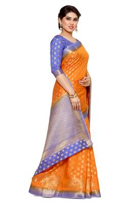 Mimosa Orange Art Silk Kanjivaram Style Saree With Blouse 3