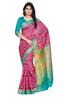 Mimosa Pink Tussar Silk Ikkat Style Saree With Blouse 1