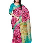 Mimosa Pink Tussar Silk Ikkat Style Saree With Blouse