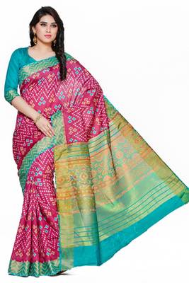Mimosa Pink Tussar Silk Ikkat Style Saree With Blouse 2