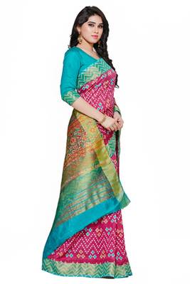 Mimosa Pink Tussar Silk Ikkat Style Saree With Blouse 3