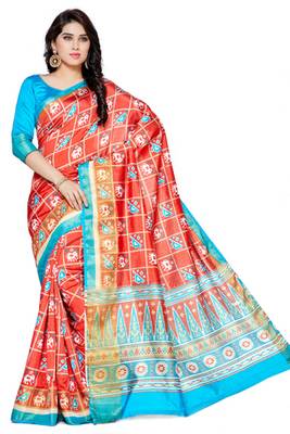 Mimosa Orange Tussar Silk Ikkatstyle Saree With Blouse 2