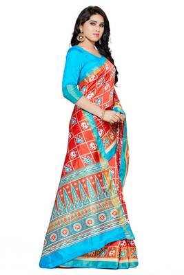 Mimosa Orange Tussar Silk Ikkatstyle Saree With Blouse 3