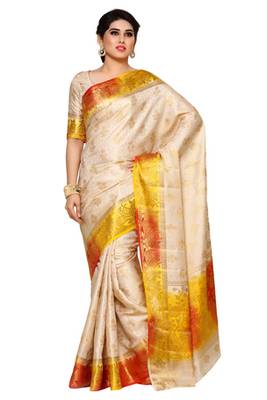 Mimosa Beige Art Silk Kanjivaram Style Saree With Blouse 1