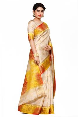 Mimosa Beige Art Silk Kanjivaram Style Saree With Blouse 3
