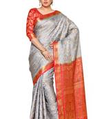 Mimosa Grey Art Silk Kanjivaram Style Saree With Blouse