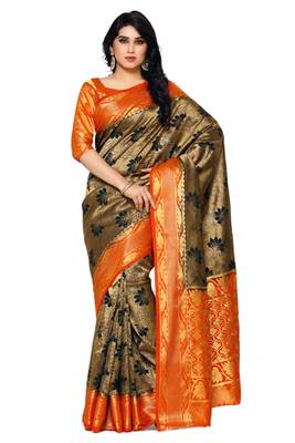 Mimosa Black Art Silk Kanjivaram Style Saree With Blouse 1