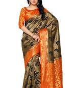 Mimosa Black Art Silk Kanjivaram Style Saree With Blouse