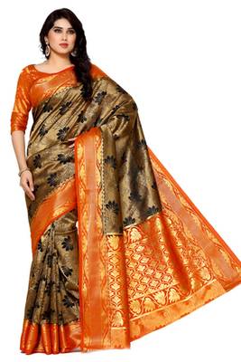 Mimosa Black Art Silk Kanjivaram Style Saree With Blouse 2