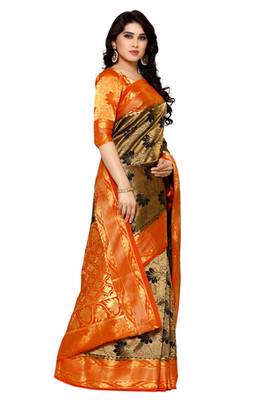 Mimosa Black Art Silk Kanjivaram Style Saree With Blouse 3