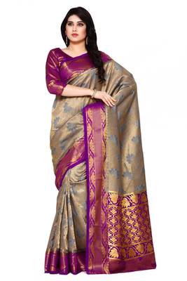 Mimosa Blue Art Silk Kanjivaram Style Saree With Blouse 1