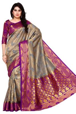 Mimosa Blue Art Silk Kanjivaram Style Saree With Blouse 2
