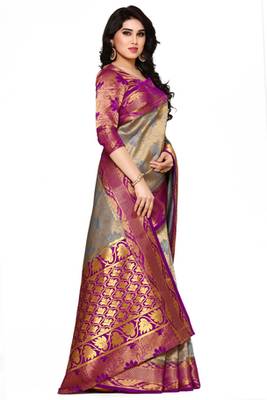 Mimosa Blue Art Silk Kanjivaram Style Saree With Blouse 3