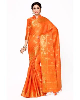Mimosa Orange Art Silk Kanjivaram Style Saree With Blouse 1