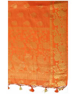 Mimosa Orange Art Silk Kanjivaram Style Saree With Blouse 4