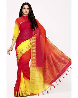 Mimosa Multi Chiffon Kanjivaram Style Saree With Blouse 1