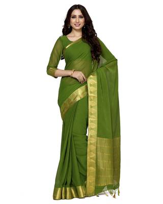 Mimosa Olive Chiffon Kanjivaram Style Saree With Blouse 1