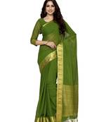 Mimosa Olive Chiffon Kanjivaram Style Saree With Blouse