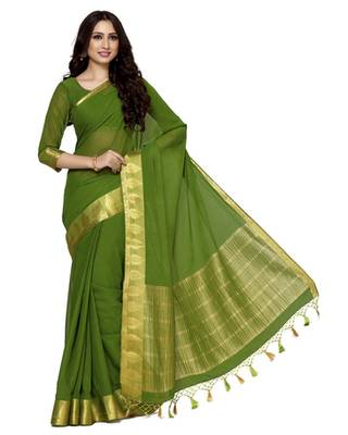 Mimosa Olive Chiffon Kanjivaram Style Saree With Blouse 2