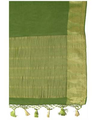 Mimosa Olive Chiffon Kanjivaram Style Saree With Blouse 4