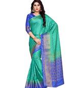 Mimosa Turquoise Blue Art Silk Kanchipuram Style Saree With Blouse
