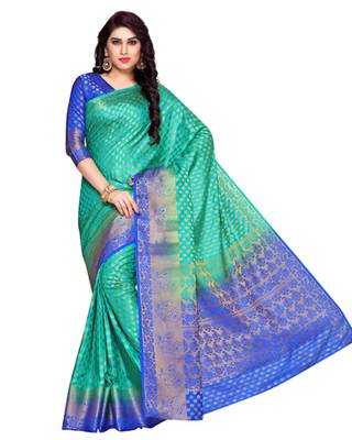 Mimosa Turquoise Blue Art Silk Kanchipuram Style Saree With Blouse 2