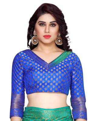 Mimosa Turquoise Blue Art Silk Kanchipuram Style Saree With Blouse 5