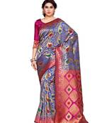 Mimosa Blue Art Silk Kanchipuram Style Saree With Blouse