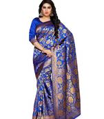 Mimosa Blue Art Silk Kanchipuram Style Saree With Blouse