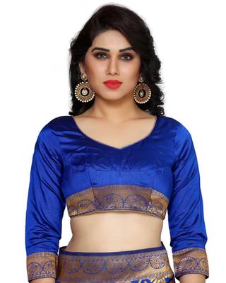 Mimosa Blue Art Silk Kanchipuram Style Saree With Blouse 5