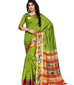 Mimosa Olive Tussar Silk Kanchipuram Style Saree With Blouse