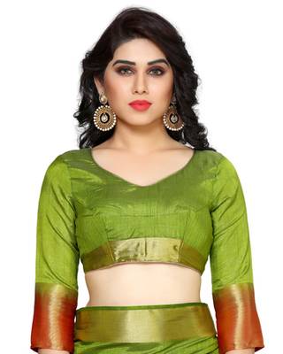 Mimosa Olive Tussar Silk Kanchipuram Style Saree With Blouse 5