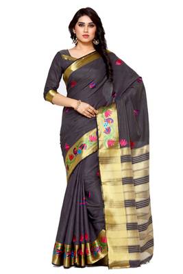 Mimosa Charcoal Tussar Silk Faux Kanjivaram Style Saree With Blouse 1